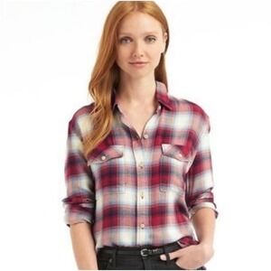 Gap Pendleton Mills Women's Shirt‎ Boyfriend Flannel Red Blue Plaid Size Small